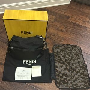 Like New Fendi Changing Bag Black leather and nylon diaper bag w/ changing pad
